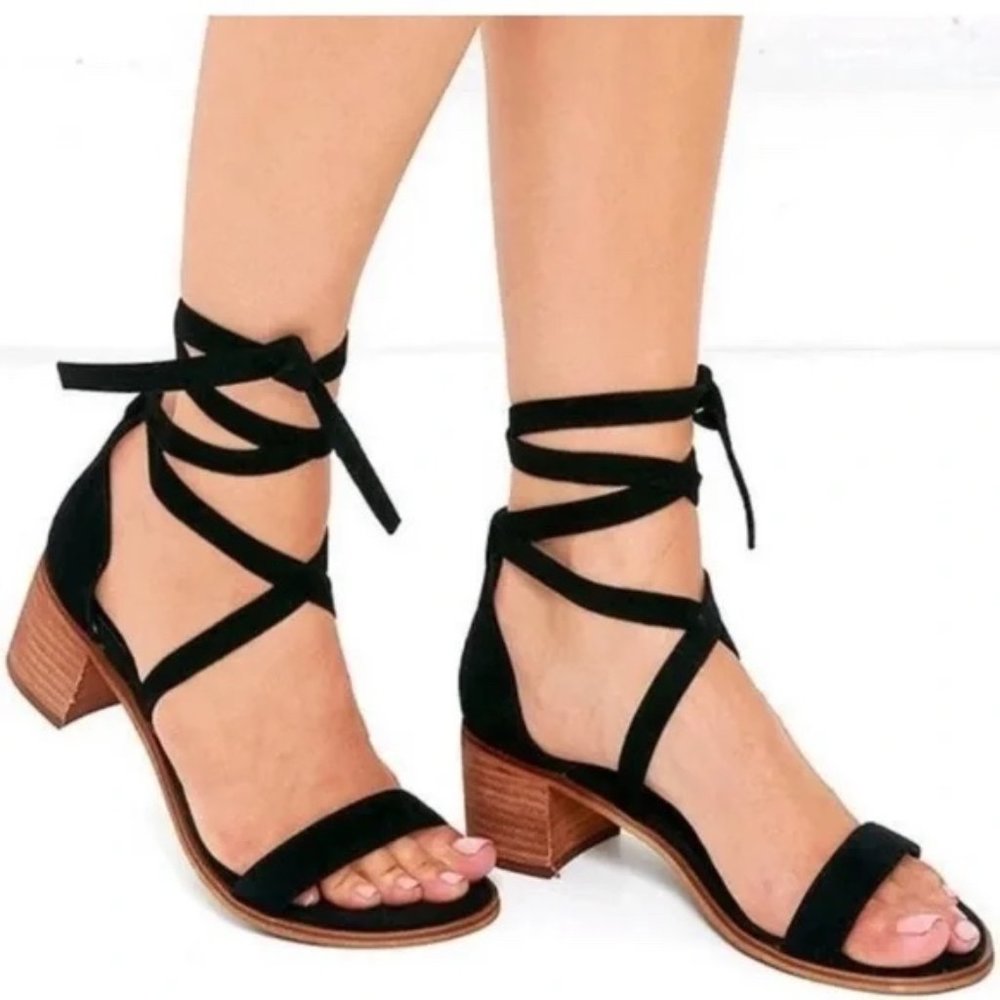 Steve Madden Rizzaa Black Suede Leather Heeled Sandals Size 10